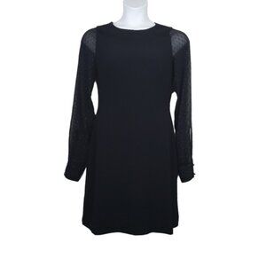 Ann Taylor Womens Long Sleeve Black Clip Dot Sheath Dress Size 6 Tall NWT